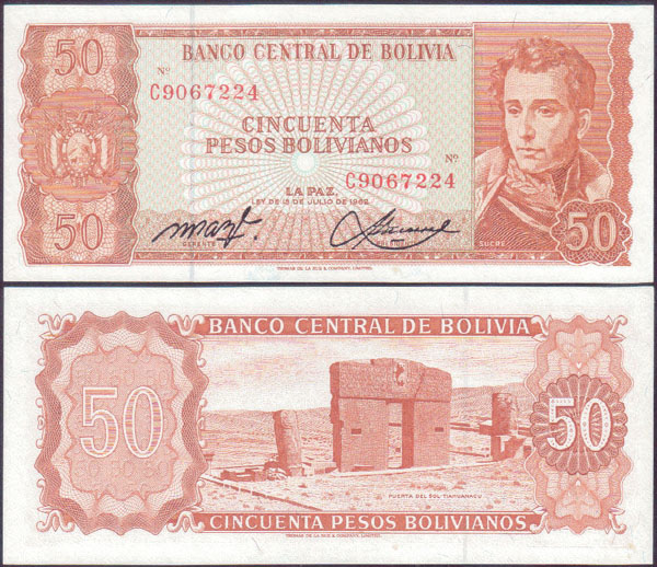1962 Bolivia 50 Pesos Bolivianos (Unc) L001456